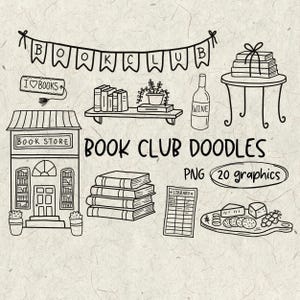 Book Club Doodles PNG | Bookish Doodles | Reading PNG Bundle | Book Lover Clipart | Library PNG | Reader Aesthetic | Sticker & Shirt Design image 1