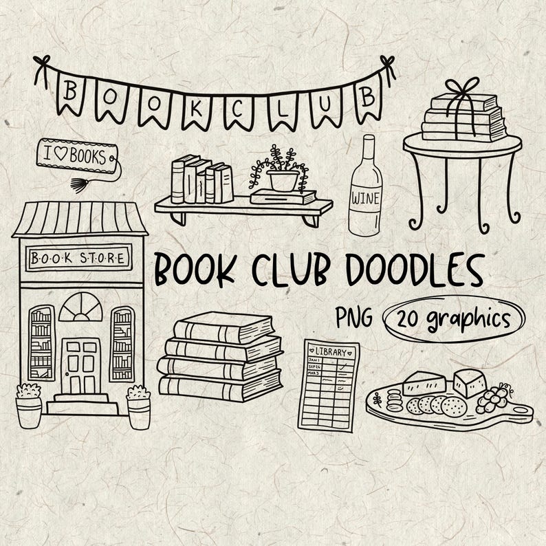 Book Club Doodles PNG | Bookish Doodles | Reading PNG Bundle | Book Lover Clipart | Library PNG | Reader Aesthetic | Sticker & Shirt Design image 1