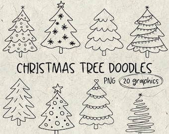 Christmas Tree Doodles | Hand Drawn Christmas Tree Doodles | PNG | Digital Downloads | Christmas | Line Art | Winter Digital Download