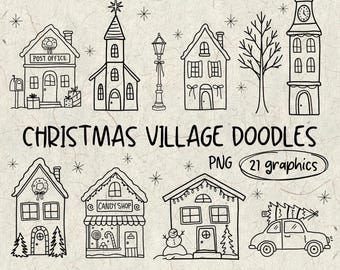 Christmas Village PNG Doodles | Hand Drawn Christmas Doodles | PNG | Digital Downloads | Winter Village | Christmas Town | Winter Houses PNG