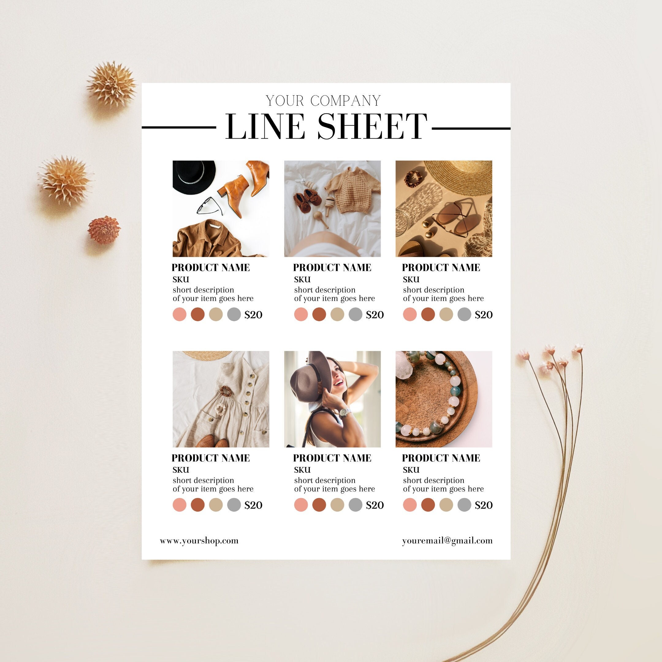 Line Sheet Small Business | T-shirt Line Sheet Editable File ...