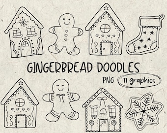 Christmas Gingerbread Doodles | Hand Drawn Christmas Doodles | PNG | Digital Downloads | Christmas | Gingerbread Cookies | Gingerbread House