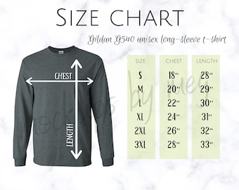 Gildan G5400 Unisex Long-Sleeve T-shirt Size Chart | Gildan G5400 Mockup Chart | Unisex Long Sleeve Size Chart | Gildan Long Sleeve | Tshirt