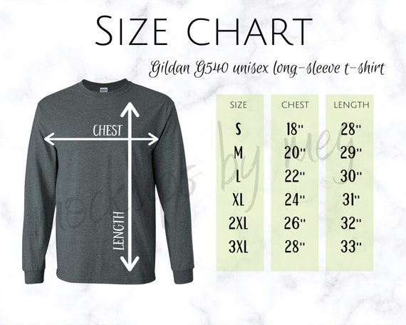 Gildan G5400 Unisex Long-sleeve T-shirt Size Chart | Gildan G5400