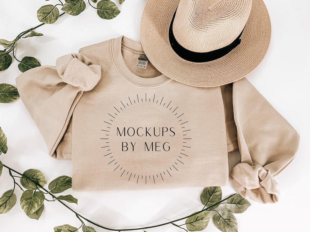 Gildan Sand 1800 Crewneck Mockup Minimalist Mockup Simple Clean
