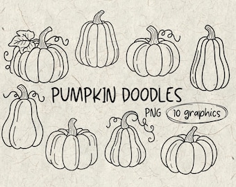 Pumpkin Doodles | Hand Drawn Fall Pumpkin Doodles | PNG | Digital Downloads | Halloween | Line Art | Fall Digital Download