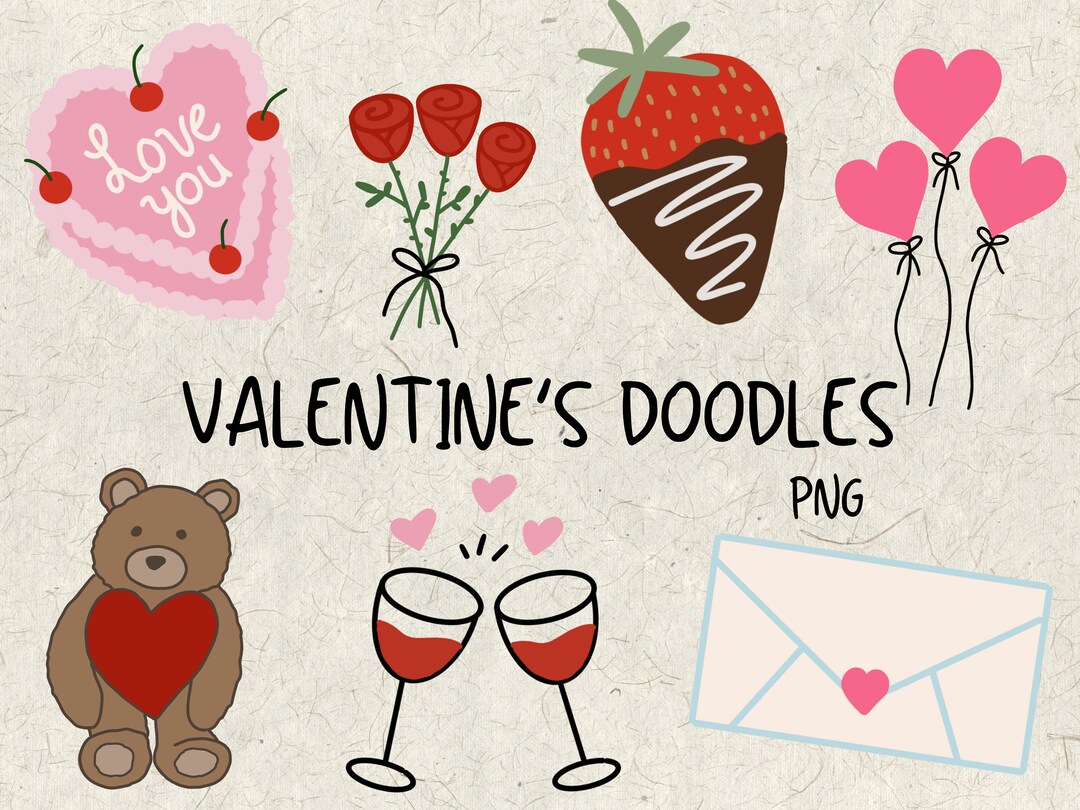 Valentines Day Doodles Hand Drawn Valentine Doodles PNG Digital Downloads Valentine Download