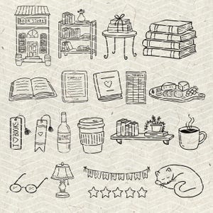 Book Club Doodles PNG | Bookish Doodles | Reading PNG Bundle | Book Lover Clipart | Library PNG | Reader Aesthetic | Sticker & Shirt Design image 2