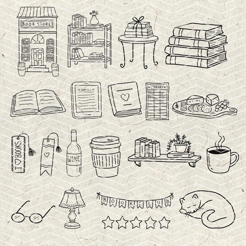 Book Club Doodles PNG | Bookish Doodles | Reading PNG Bundle | Book Lover Clipart | Library PNG | Reader Aesthetic | Sticker & Shirt Design image 2