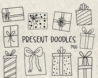Christmas Present Doodles | Hand Drawn Christmas Doodles | PNG | Digital Downloads | Presents | Gift Line Art | Christmas Digital Download