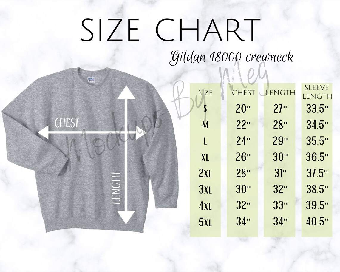 Gildan Heavy Blend Crewneck Size Chart