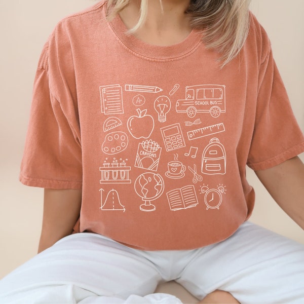 Teacher Doodles T-Shirt | Terracotta Teacher T-Shirt | School Teacher Tee Gift |