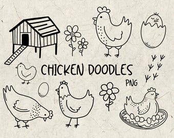 Chicken Doodles | Hand Drawn Chicken Doodles | PNG | Digital Downloads | Farm Download | Chicken Line Art | Farm Digital Download | Hens