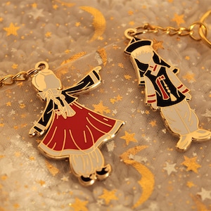 Traditional Korean Hanbok Keychains, Hard Enamel Keychains, Gold Plated, Gift, Couple, Set, Friendship