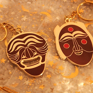 Traditional Korean Mask Keychains, Hahoetal Masks, Hard Enamel Keychain, Gold Plated, Gift, Set, Couple, Friendship