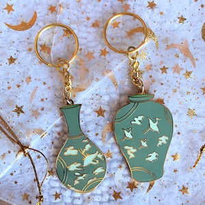 Traditional Korean Ceramics Keychains, Hard Enamel Keychain, Gold Plated, Gift, Couple Set