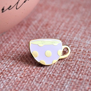 Teacup Pin, Enamel Pin, Lapel Pin, Gold Plated, Pastel Purple, Polka Dot, Gift