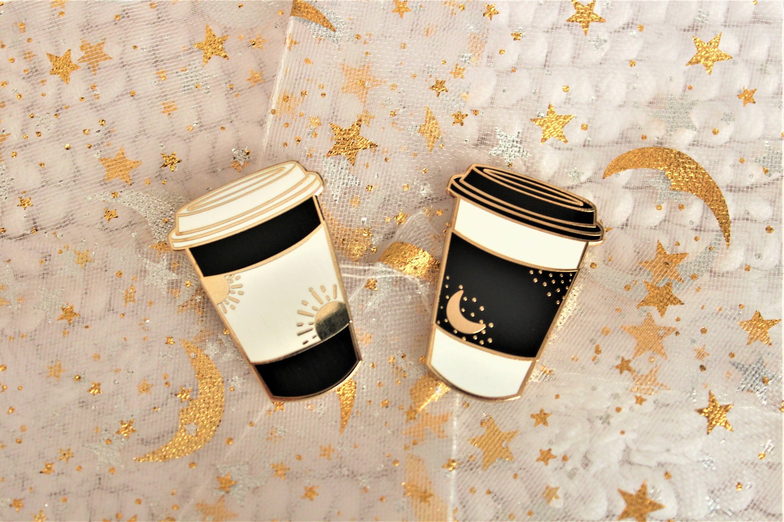 B Grade Coffee Cup Pins, Enamel Pin, Lapel Pin, Gold Plated, Set, Black, Latte, Gift, Couple, Friendship