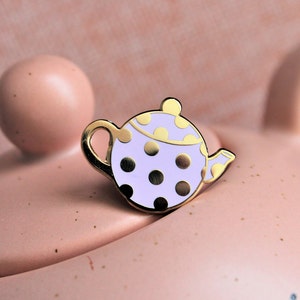 Teapot Pin, Enamel Pin, Lapel Pin, Gold Plated, Pastel Purple, Polka Dot, Gift
