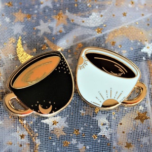 Mug de qualité B/C, Épingles pour tasse à café, Épinglette en émail, Épinglette, Plaqué or, Ensemble, Noir, Latte, Cadeau, Couple, Amitié