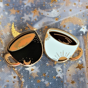 Coffee Mug Pins, Enamel Pin, Lapel Pin, Gold Plated, Set, Black, Latte, Gift, Couple, Friendship