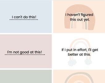 Fixed vs Growth Mindset, Kids Growth Mindset Cards, Printable Mindset Resource, Teacher Printable, Positive Thoughts, Encouragement, Coping