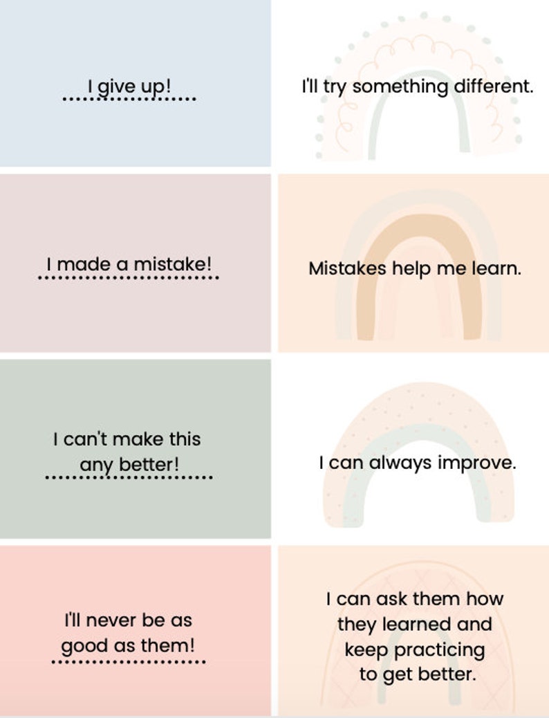 Fixed Vs Growth Mindset, Kids Growth Mindset Cards, Printable Mindset ...