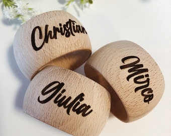 Portatovaglioli in legno con incisione personalizzabile, portatovaglioli in legno con nome, anelli in legno con nome, anelli portatovagliolo