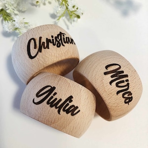 Portatovaglioli in legno con incisione personalizzabile, portatovaglioli in legno con nome, anelli in legno con nome, anelli portatovagliolo