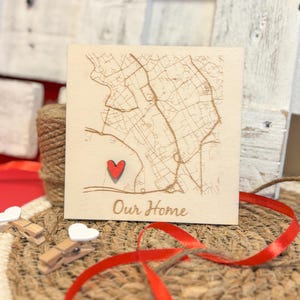 Quadretto con mappa, quadretto in legno, mappa, stampa mappa personalizzata, regalo anniversario, regalo coppie