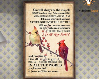 Poster Wall Art FROM HUSBAND I CROSS MY HEART LYRICS COUPLE AND CARDINAL BIRD