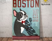 Gift For Boston Terrier Lovers Custom Year Canvas Poster Boston Terrier Jazz Bar Canvas Poster Wall Art For Coffee Shop Bathroom Home Decor