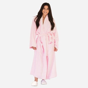Luxury Bathrobe Terry Cloth Robe - 100% Turkish Cotton Velvet Plush Non-Pilling Luxurious Spa Robes (Pink Shawl Collar)