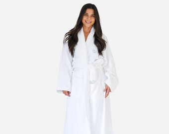 Luxury Bathrobe Terry Cloth Robe - 100% Turkish Cotton Velvet Plush Non-Pilling Luxurious Spa Robes (White Shawl Collar)