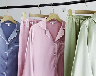 Gifts for Her - Satin Pajama Set with Silk Eye Mask - Silky Pyjamas for Women Satin PJs