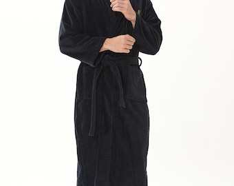 Crescentt Turkish Cotton Bathrobe for Men, Spa Robe, Luxury Black Robe, Hotel Style Loungewear