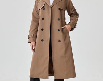 Espresso Women's Trench Coat, Water-Resistant Belted Outerwear, Minimalist Fall Jacket