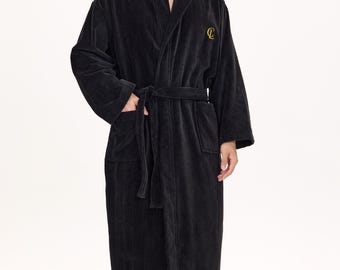 Men's Hooded Turkish Cotton Bathrobe, Luxury Spa Loungewear, Black Hotel Style