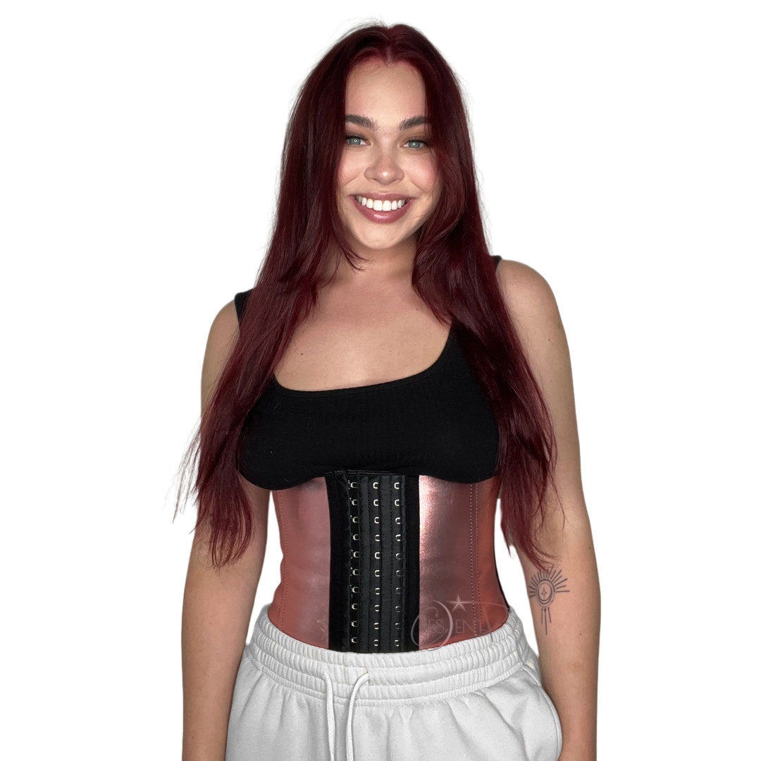 Rose-gold Waist Trainer for Women Metallic Pink Steel Bones Latex  Cotton Waist Cincher Trimmer