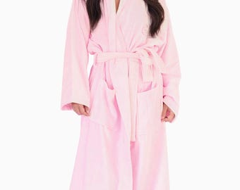 Luxury Pink Turkish Cotton Terry Robe – Plush Velvet Spa Bathrobe