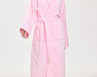 Women's Turkish Cotton Hooded Bathrobe, Soft Luxury Spa Loungewear