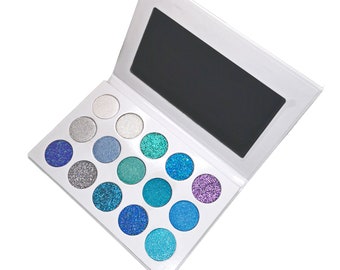 Snow Queen Blue Eyeshadow Palette - Matte, Shimmer, Glitter Pressed Powder Eye Makeup Vegan Cruelty-Free