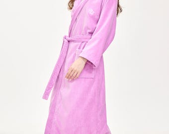 Turkish Cotton Hooded Bathrobe, Women's Luxury Spa Loungewear, Soft Pink Hotel Style