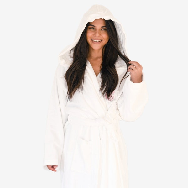 Luxury Bathrobe Terry Cloth Robe - 100% Turkish Cotton Velvet Plush Non-Pilling Luxurious Spa Robes (Hooded)