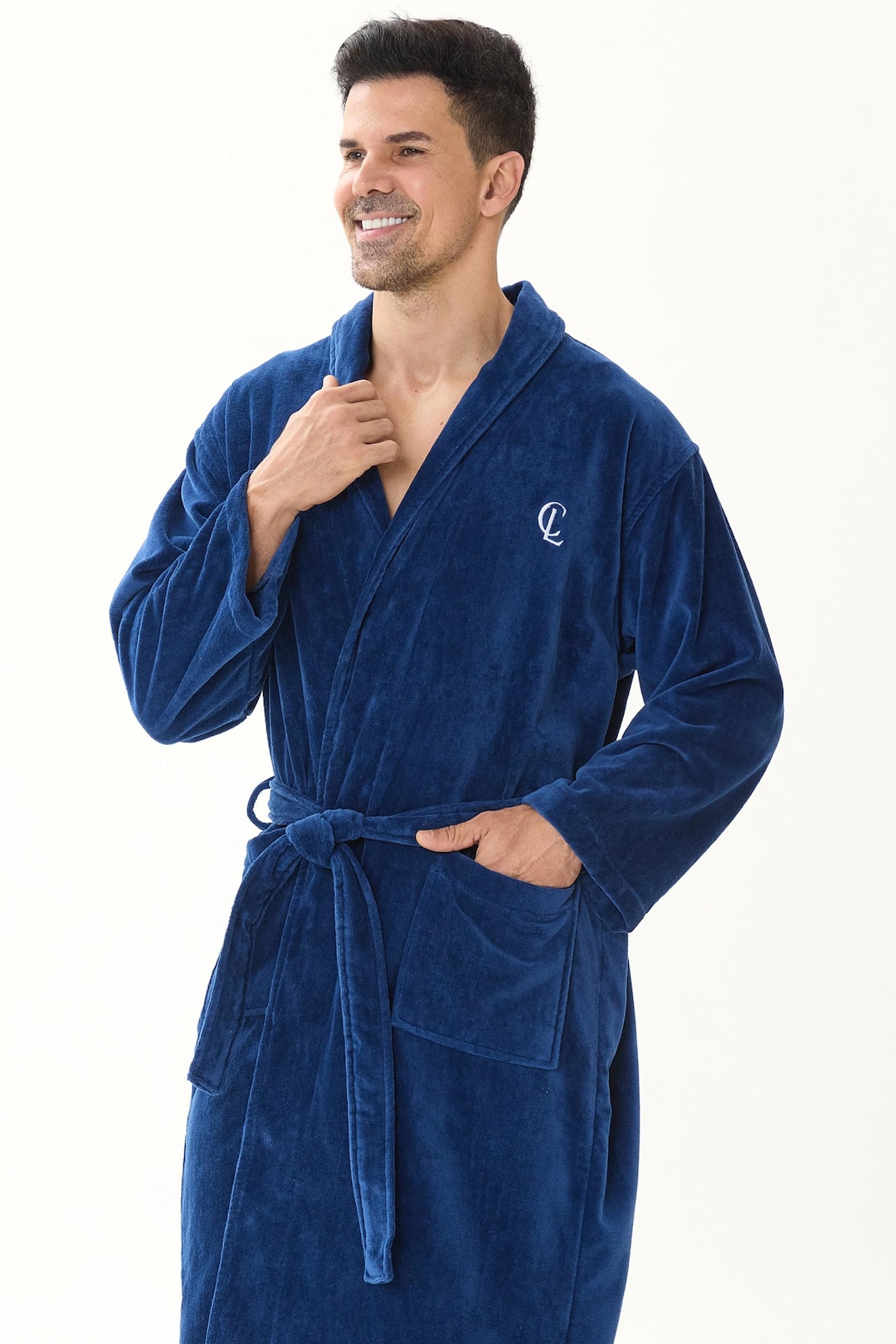 Men's Turquoise Robe Men's Turkish Cotton Bathrobe, Navy Blue Luxury Spa Robe, Hotel Style ...