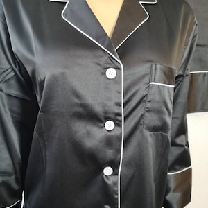 Satin Pajama Set for Women - Black Silky Pajamas with Free Silk Eye Mask