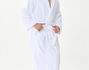 Crescentt Turkish Cotton Bathrobe for Men, Spa Robe, Luxury White Robe, Hotel Style Loungewear