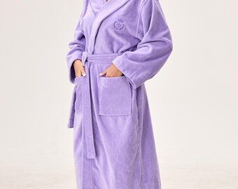 Women's Turkish Cotton Hooded Bathrobe, Soft Luxury Spa Loungewear