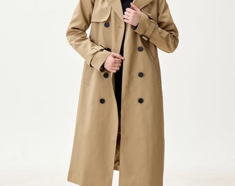 Sahara Water-Resistant Trench Coat, Minimalist Double-Breasted Outerwear