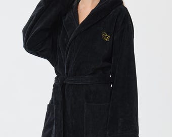Crescentt Women's Turkish Cotton Hooded Bathrobe, Soft Luxury Spa Loungewear